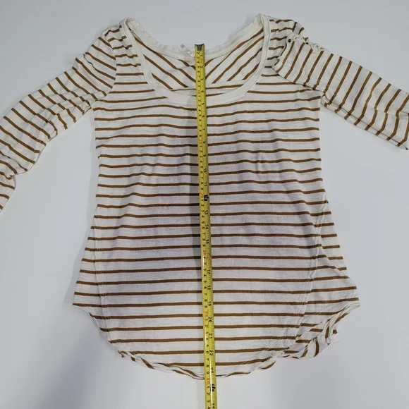 Free People Women's Size M Top White & Brown Striped - Picture 8 of 13